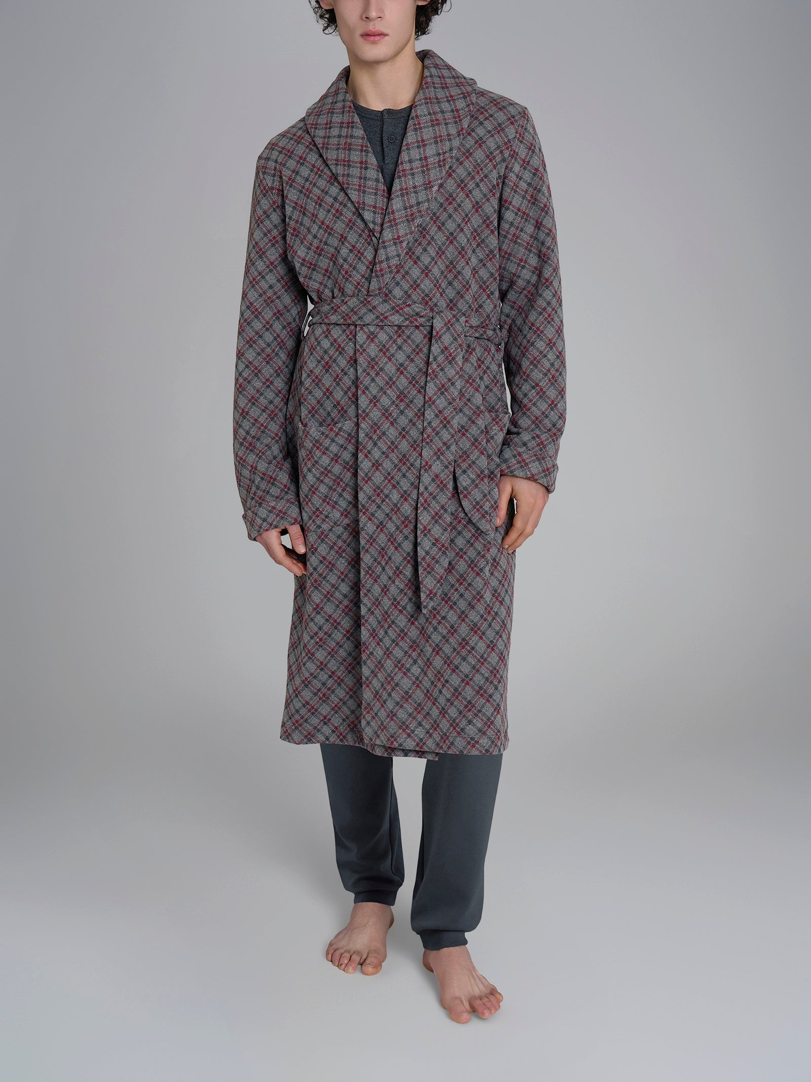 Vestaglia tartan lunga in Cotton Eco Pile Neri Uomo - Ragno