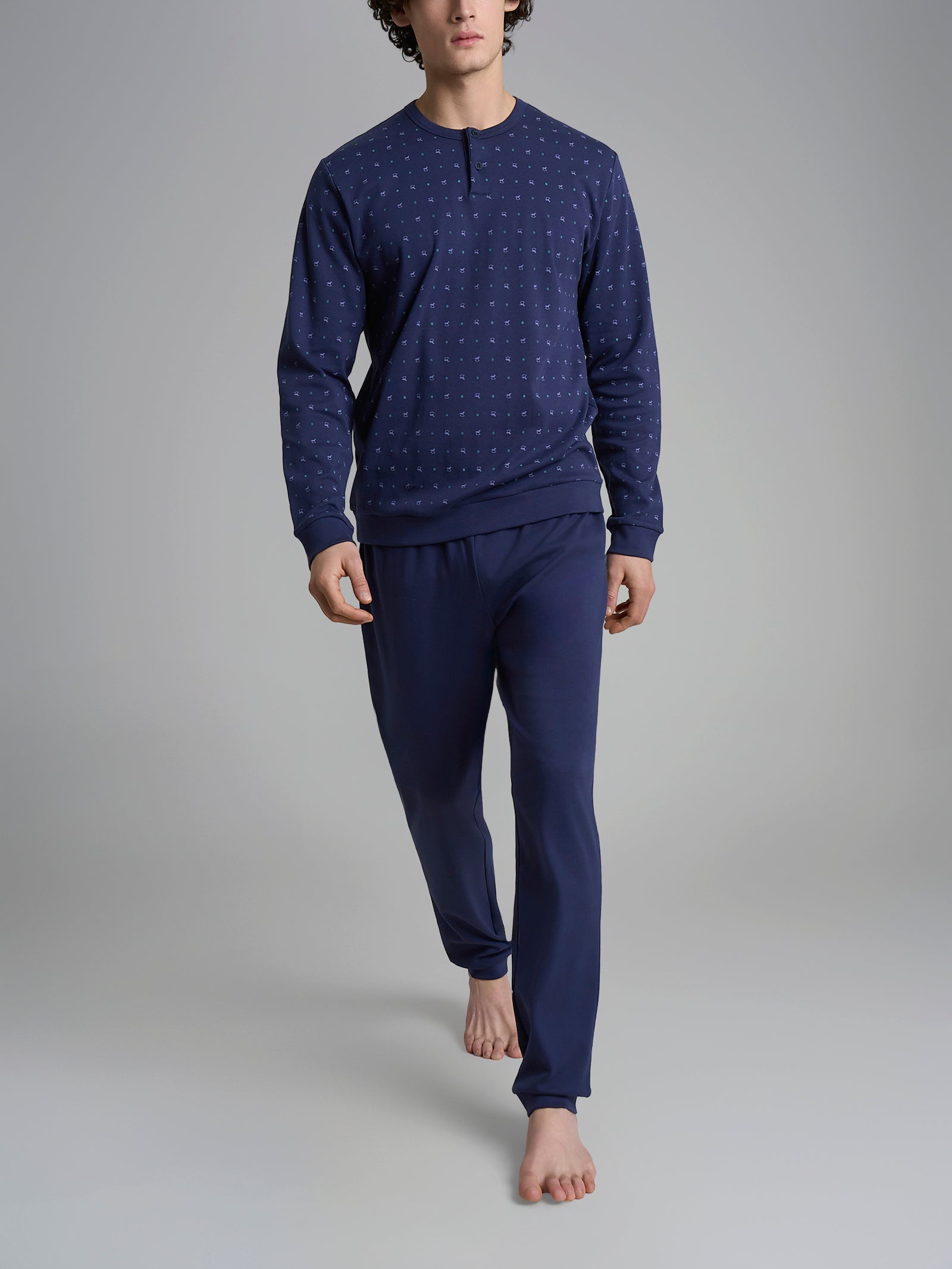 Pigiama a serafino con fantasia in interlock di cotone Blu Uomo - Ragno