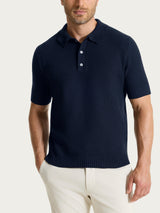 Polo con manica corta a punto maglia in Puro Cotone Blu Uomo - Ragno