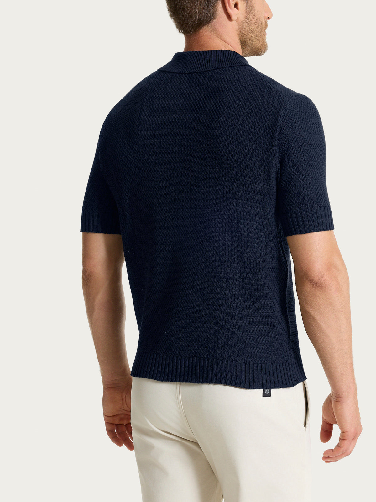 Polo con manica corta a punto maglia in Puro Cotone Blu Uomo - Ragno