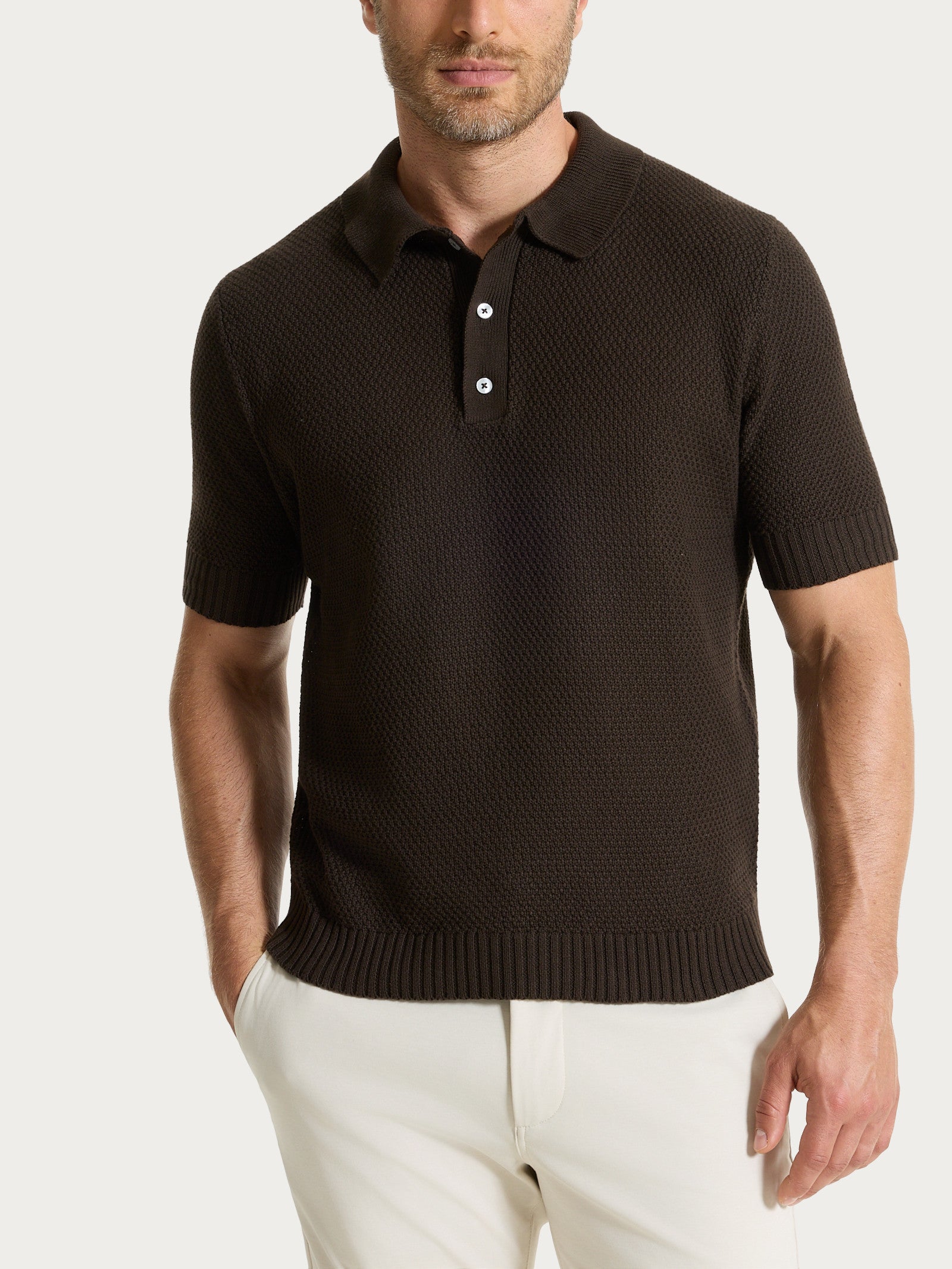 Polo con manica corta a punto maglia in Puro Cotone Marroni Uomo - Ragno
