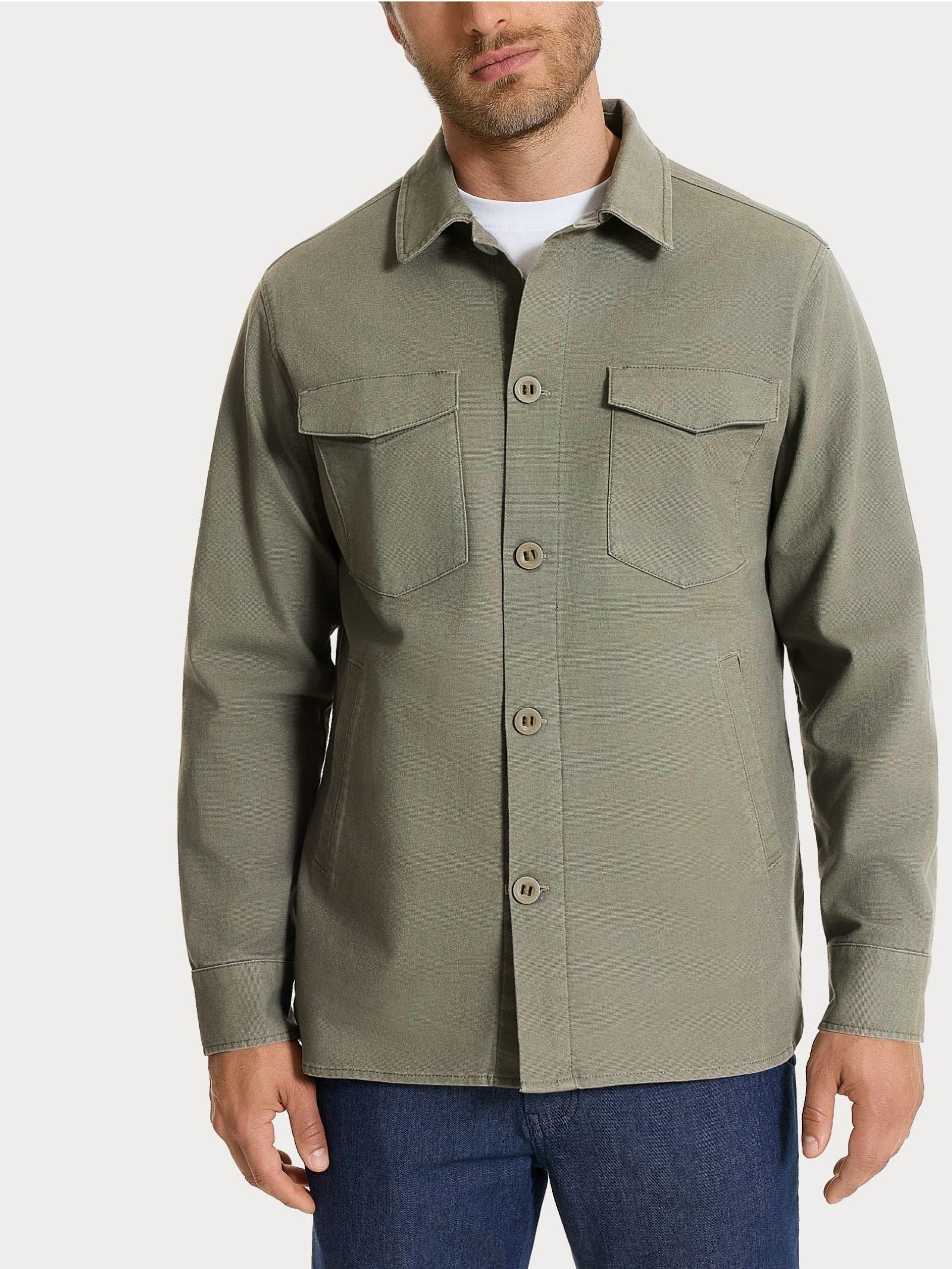 Shacket in Canvas Stretch Verdi Uomo - Ragno