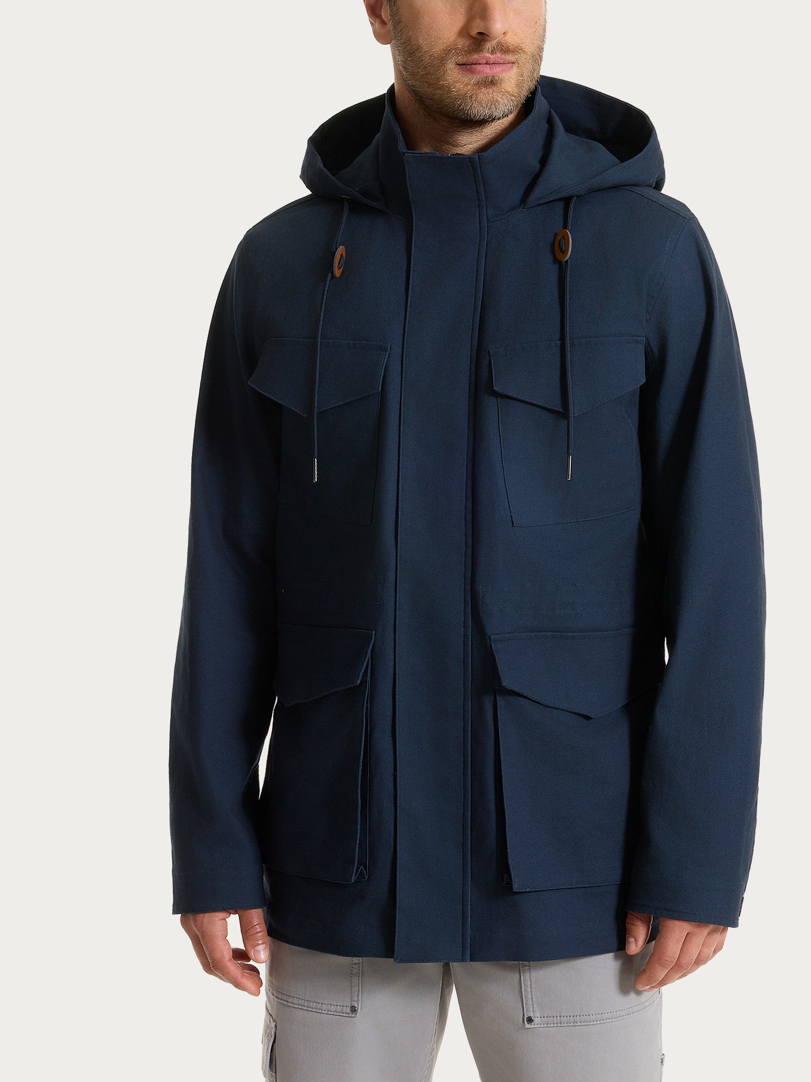 Cappotto con cappuccio In Canvas Stretch Blu Uomo - Ragno