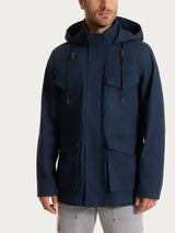 Cappotto con cappuccio In Canvas Stretch Blu Uomo - Ragno