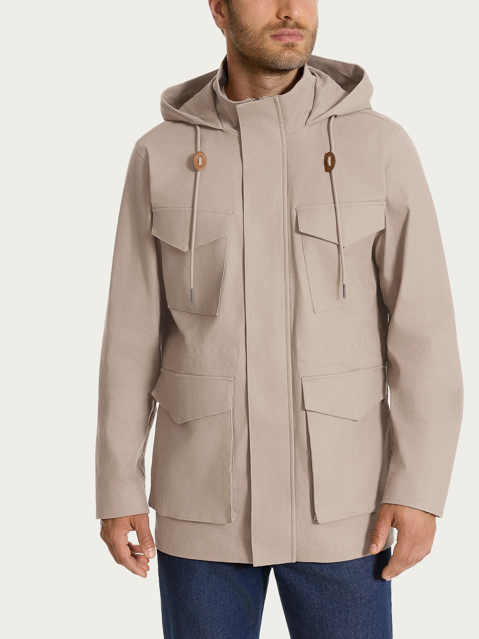 Cappotto con cappuccio In Canvas Stretch Grigi Uomo - Ragno
