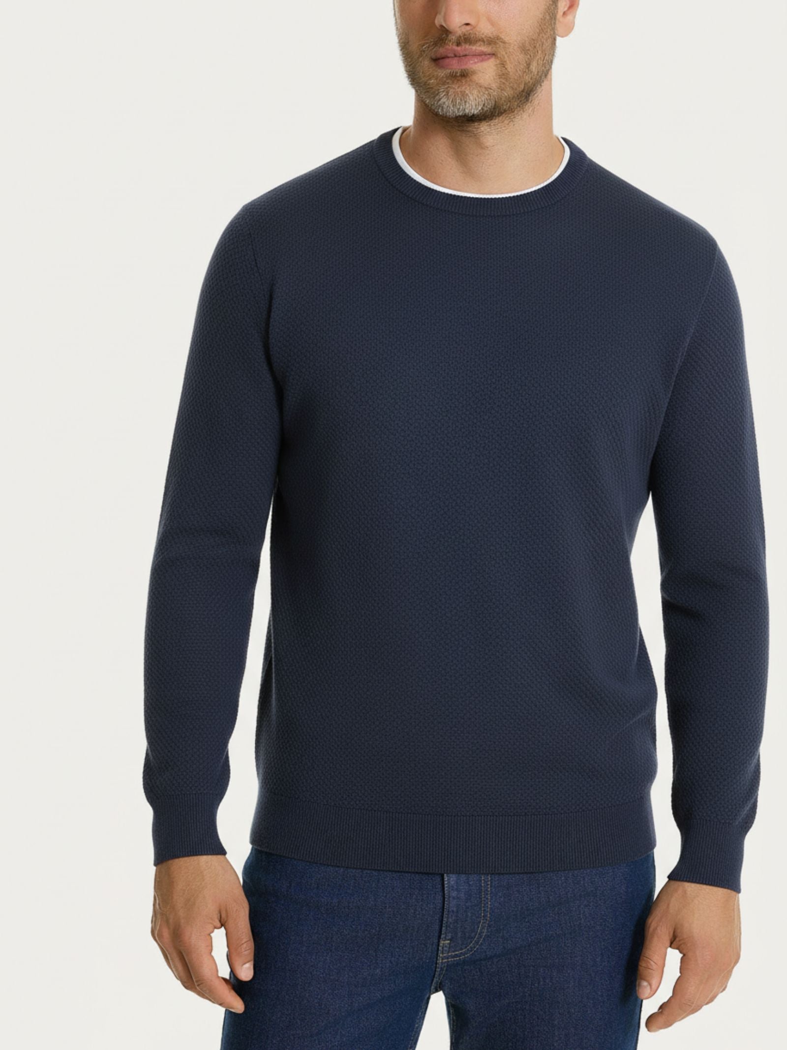 Maglia girocollo con punto nido d’ape in Puro Cotone Blu Uomo - Ragno