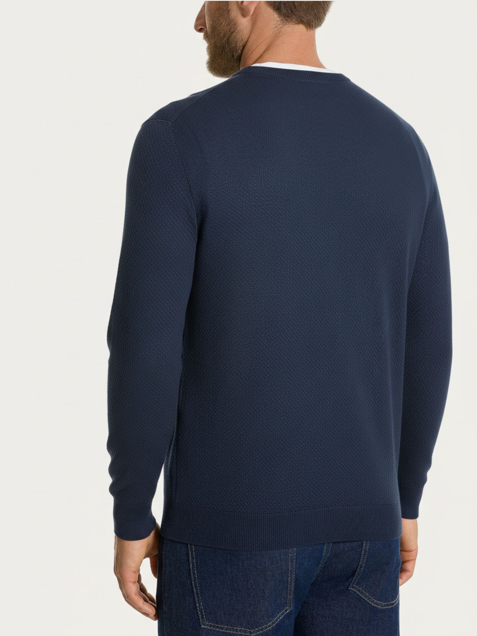 Maglia girocollo con punto nido d’ape in Puro Cotone Blu Uomo - Ragno