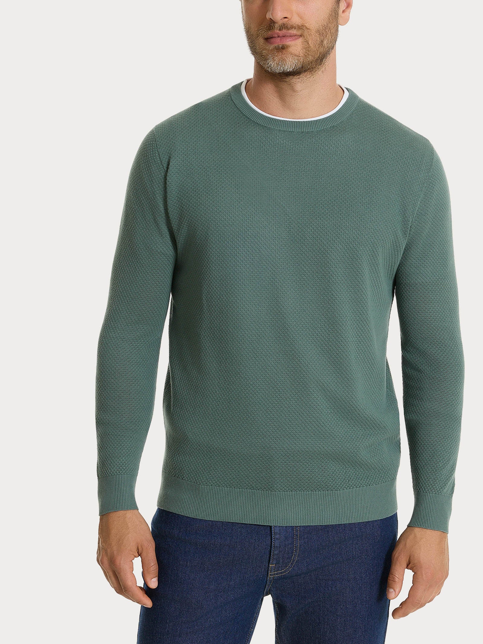 Maglia girocollo con punto nido d’ape in Puro Cotone Verdi Uomo - Ragno