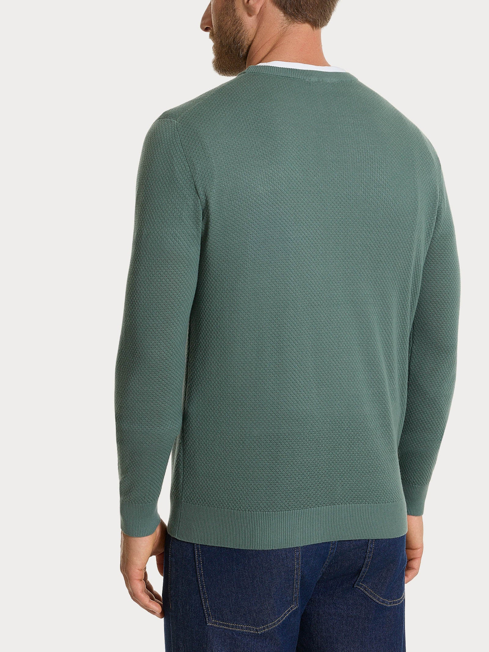 Maglia girocollo con punto nido d’ape in Puro Cotone Verdi Uomo - Ragno