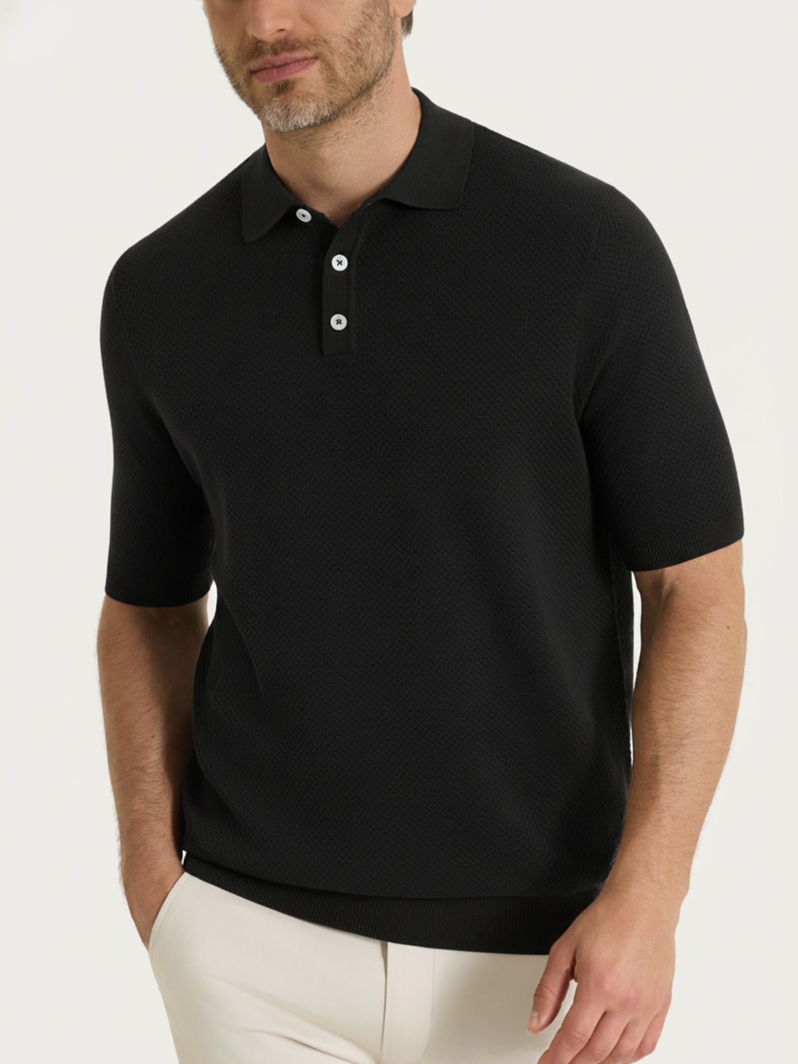 Polo con punto nido d’ape in Puro Cotone Neri Uomo - Ragno