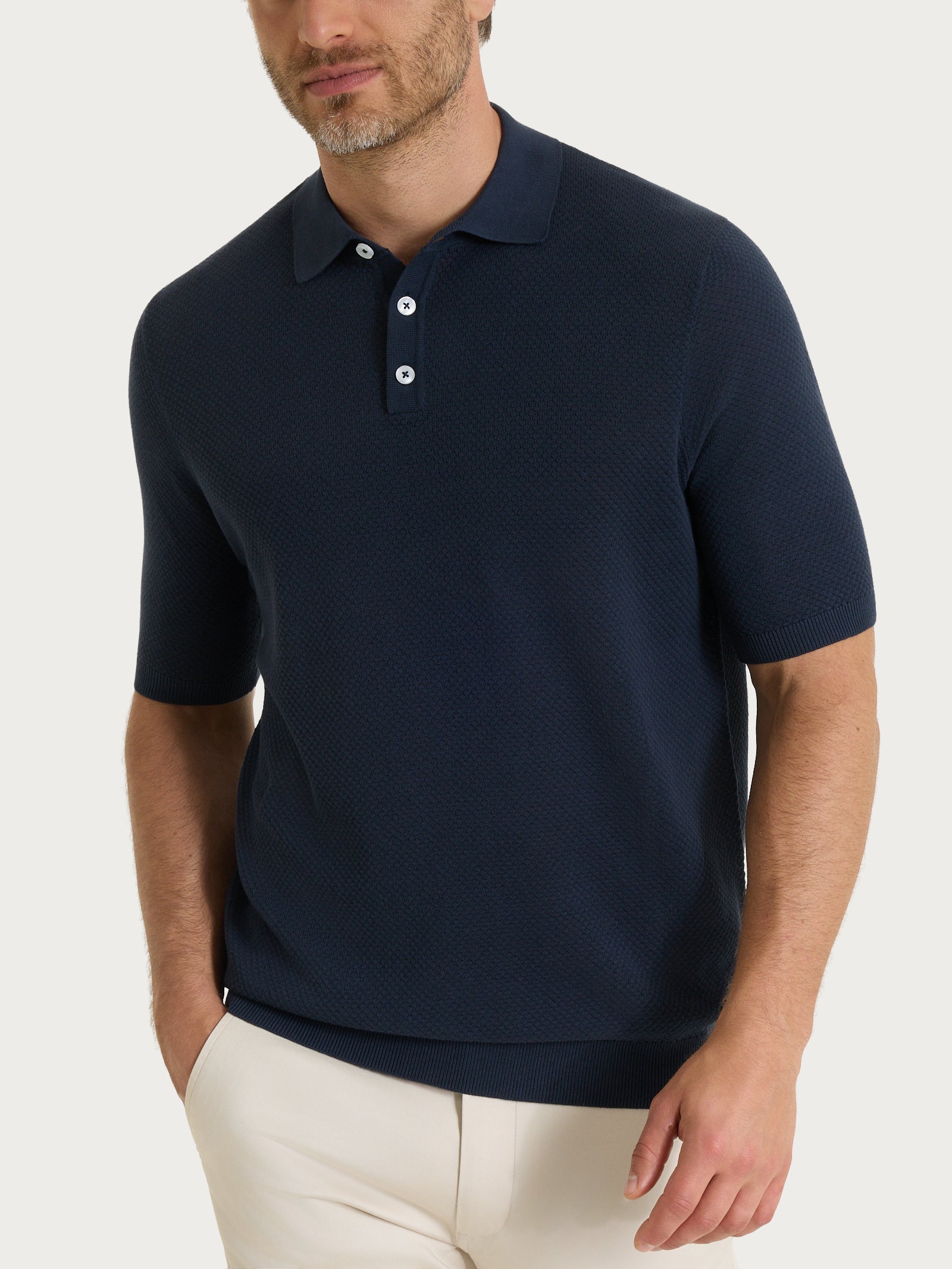 Polo con punto nido d’ape in Puro Cotone Blu Uomo - Ragno