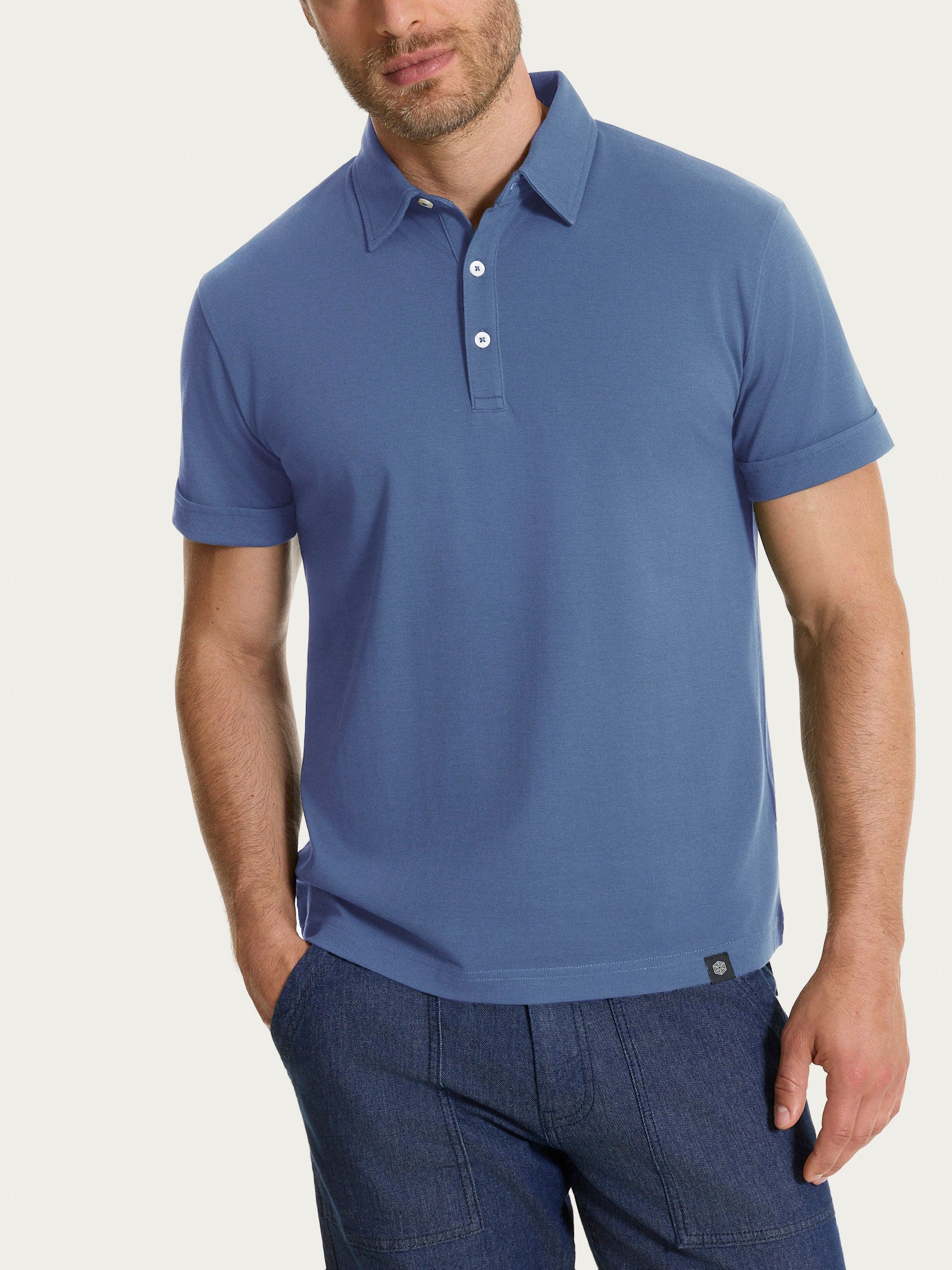 Polo in Cotone Piquet Double Mercerized Blu Uomo - Ragno