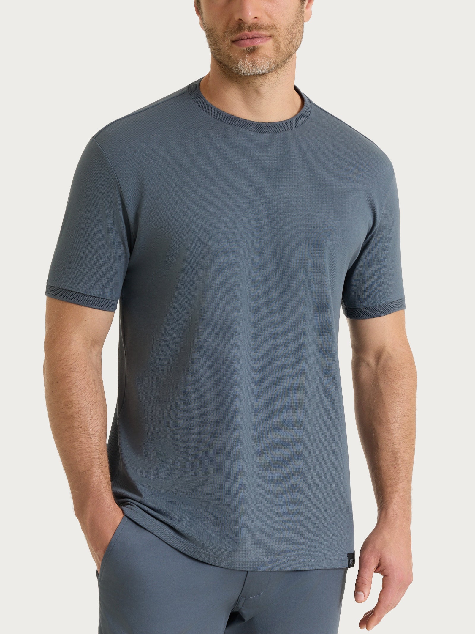 T-shirt girocollo in Cotone Piquet Double Mercerized Neri Uomo - Ragno