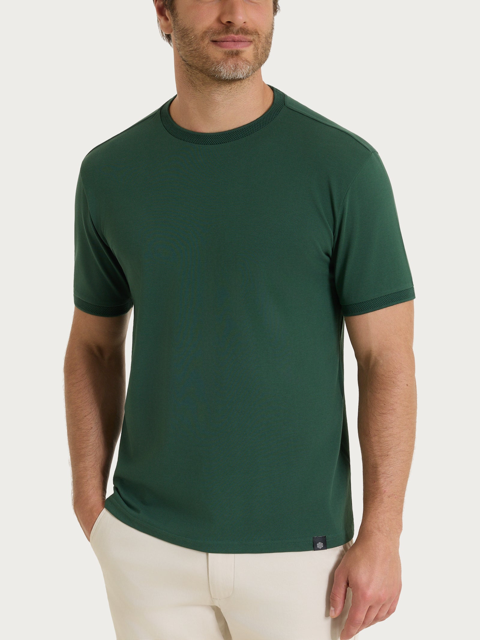 T-shirt girocollo in Cotone Piquet Double Mercerized Verdi Uomo - Ragno
