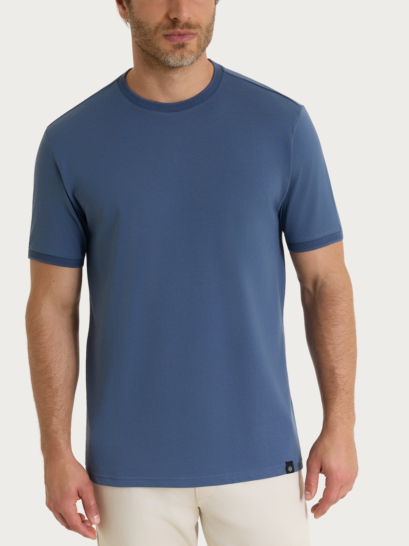 T-shirt girocollo in Cotone Piquet Double Mercerized Blu Uomo - Ragno