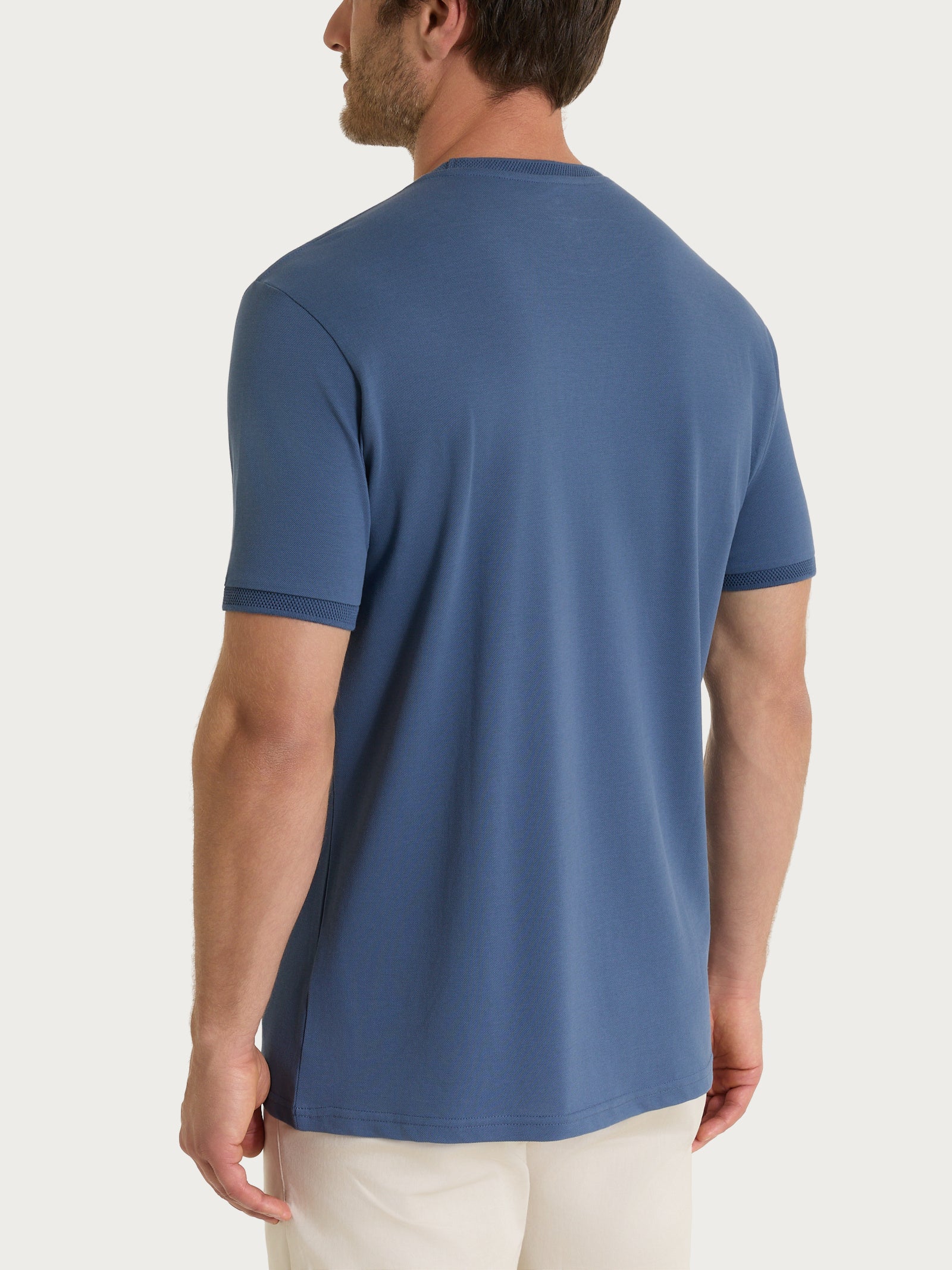 T-shirt girocollo in Cotone Piquet Double Mercerized Blu Uomo - Ragno