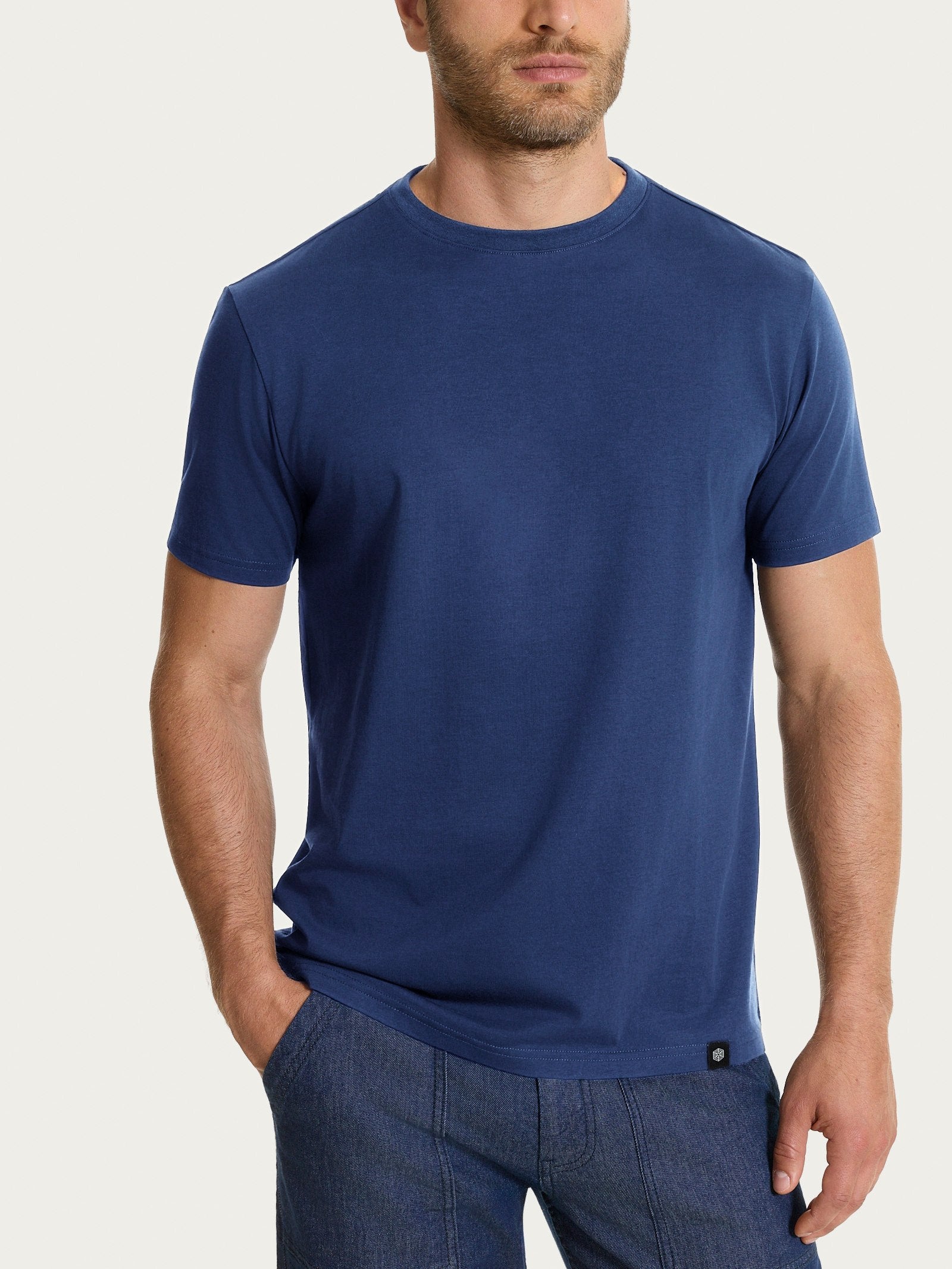 Maglietta girocollo tinta unita in Ultralight Blu Uomo - Ragno