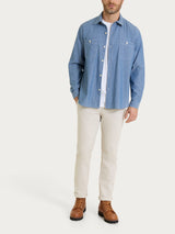 Camicia con tasche in Raw Chambray Blu Uomo - Ragno