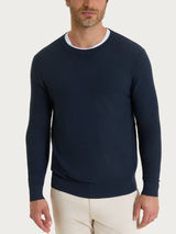 Maglia a manica lunga in punto piquet di Puro Cotone Blu Uomo - Ragno