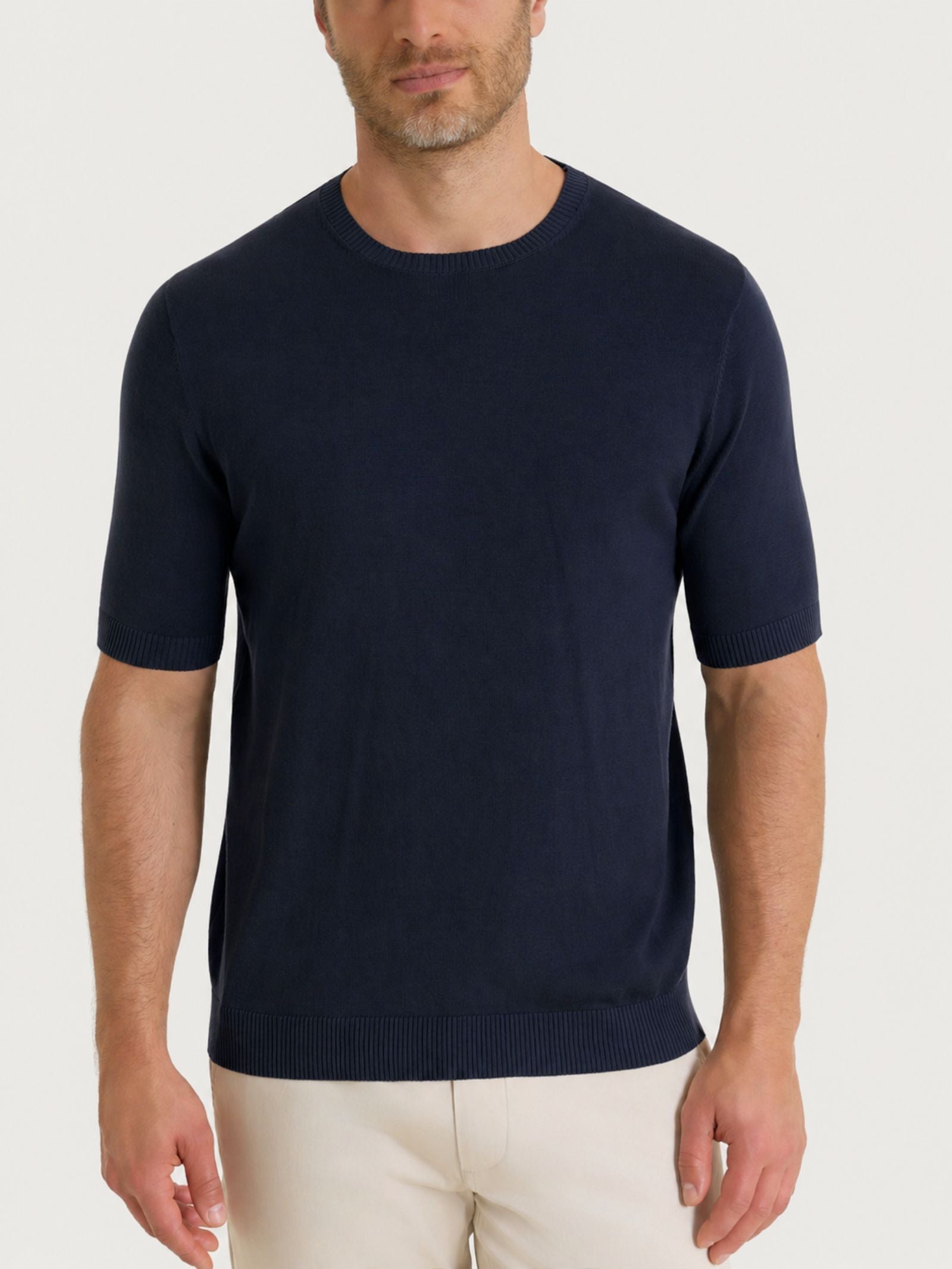 Maglia a manica corta in maglia rasata di Puro Cotone Blu Uomo - Ragno