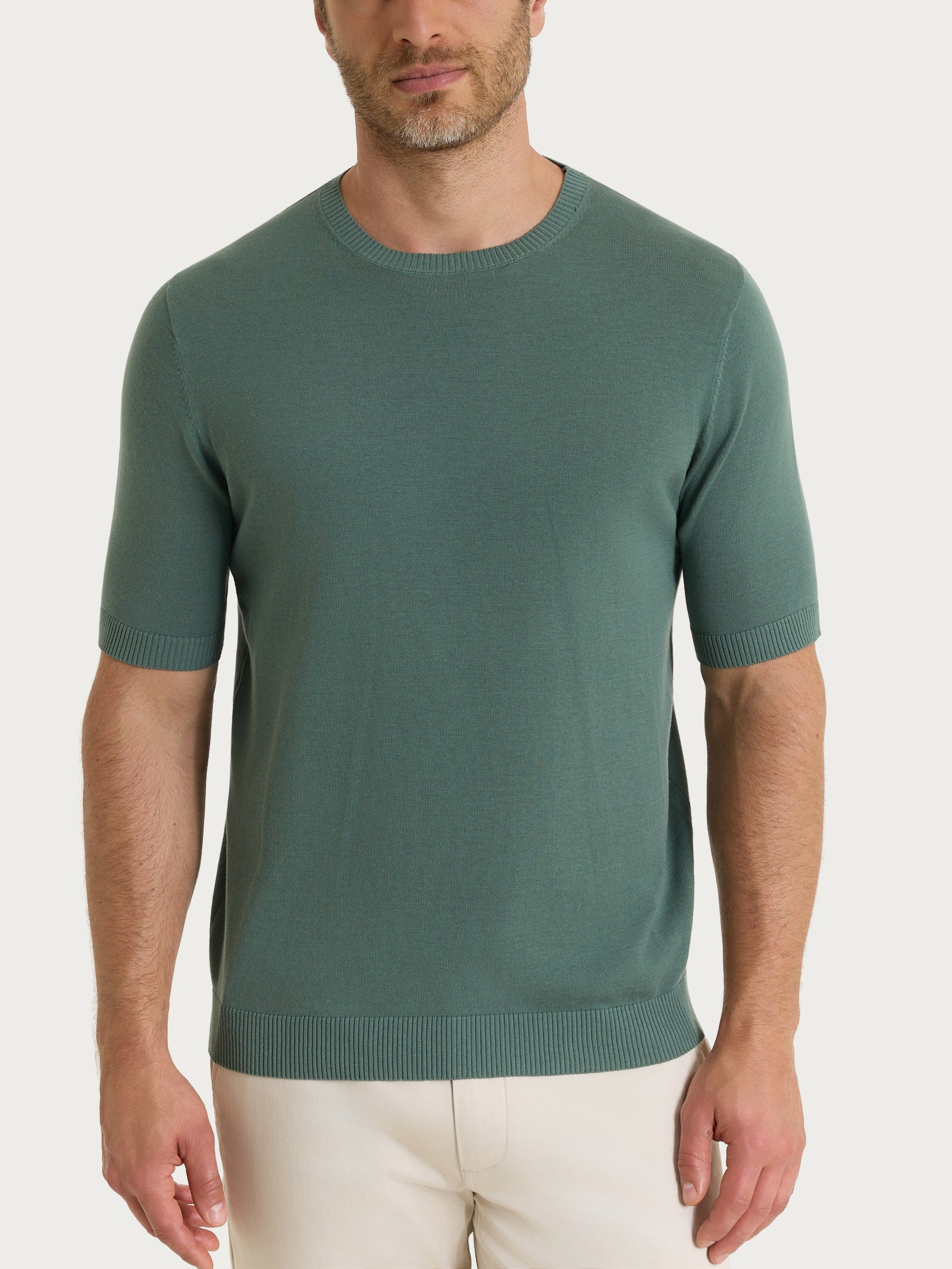 Maglia a manica corta in maglia rasata di Puro Cotone Verdi Uomo - Ragno