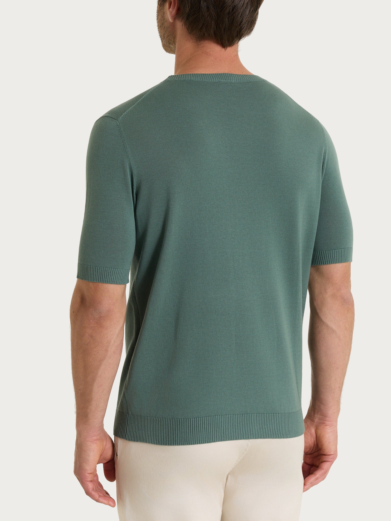 Maglia a manica corta in maglia rasata di Puro Cotone Verdi Uomo - Ragno