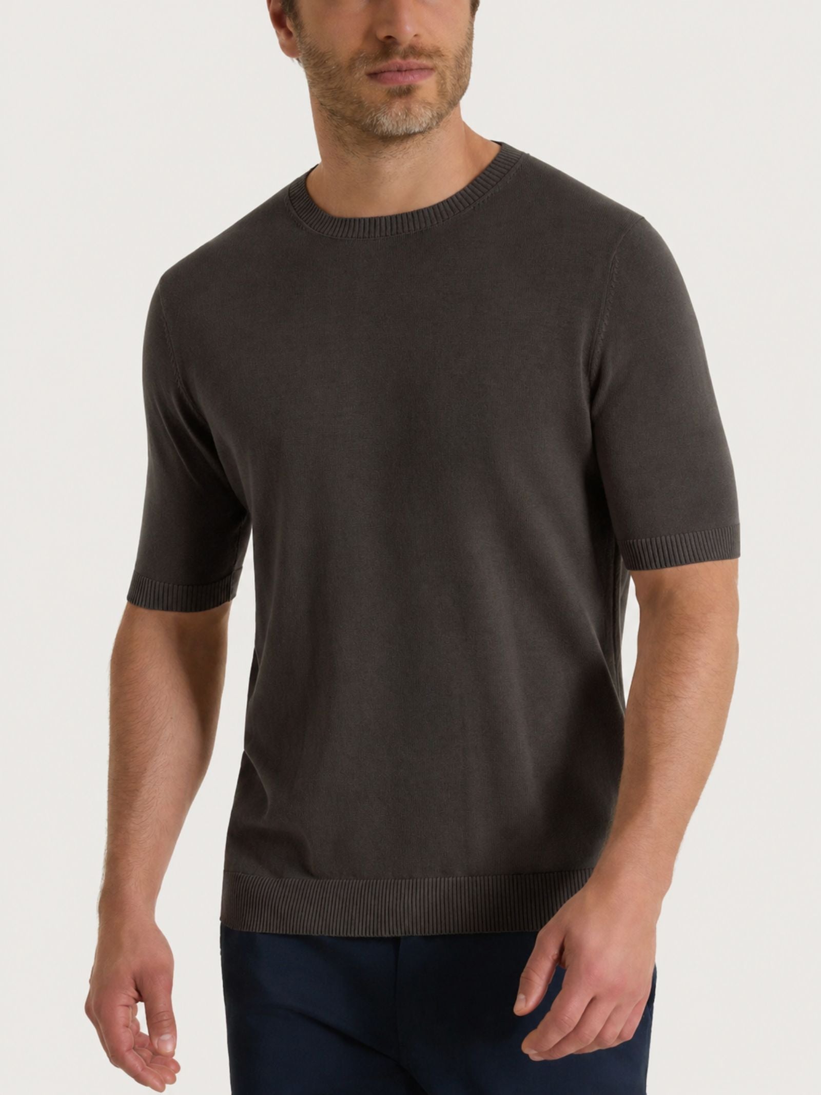 Maglia a manica corta in maglia rasata di Puro Cotone Marroni Uomo - Ragno