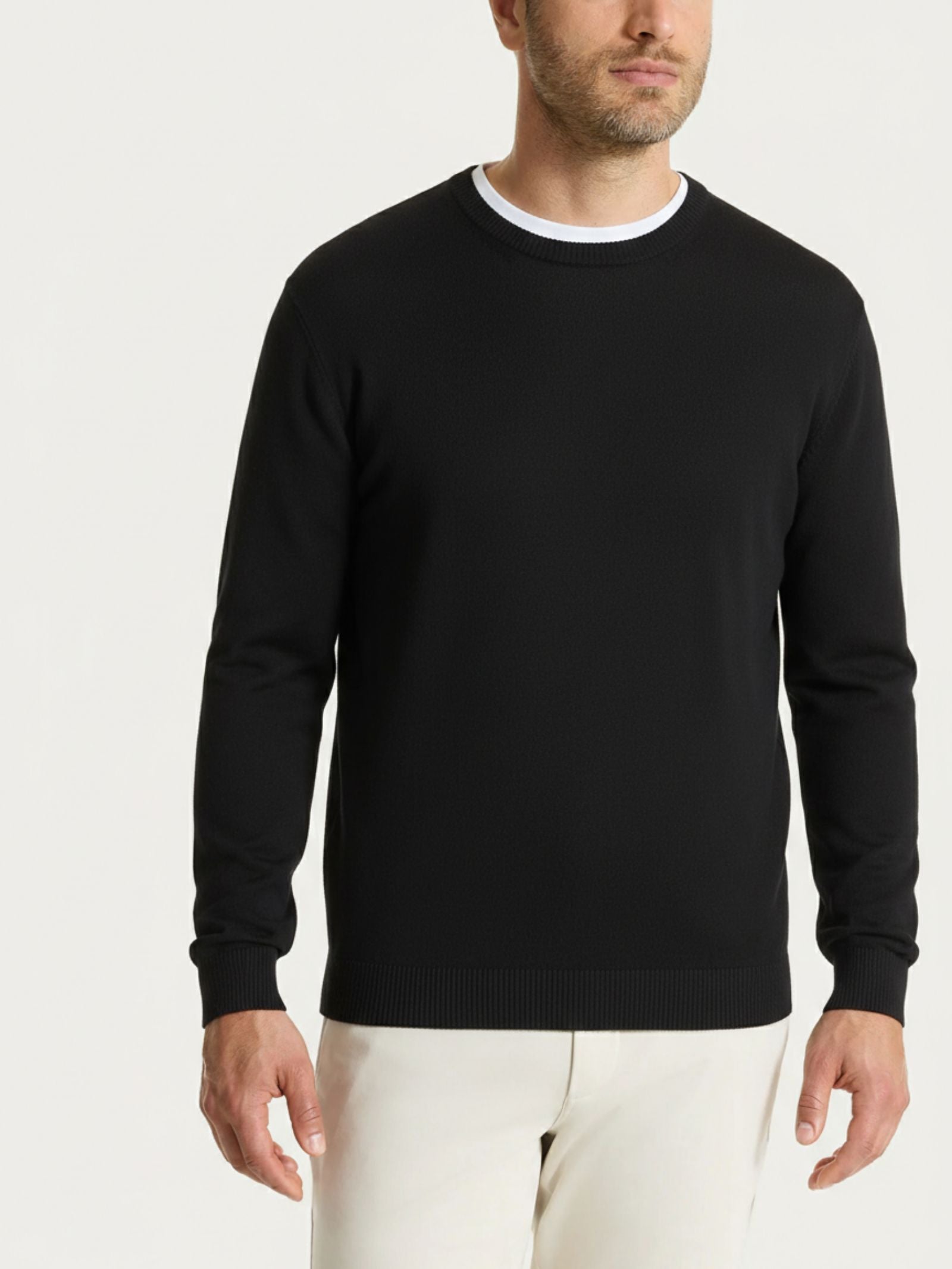 Maglia a manica lunga in maglia rasata di Puro Cotone Neri Uomo - Ragno