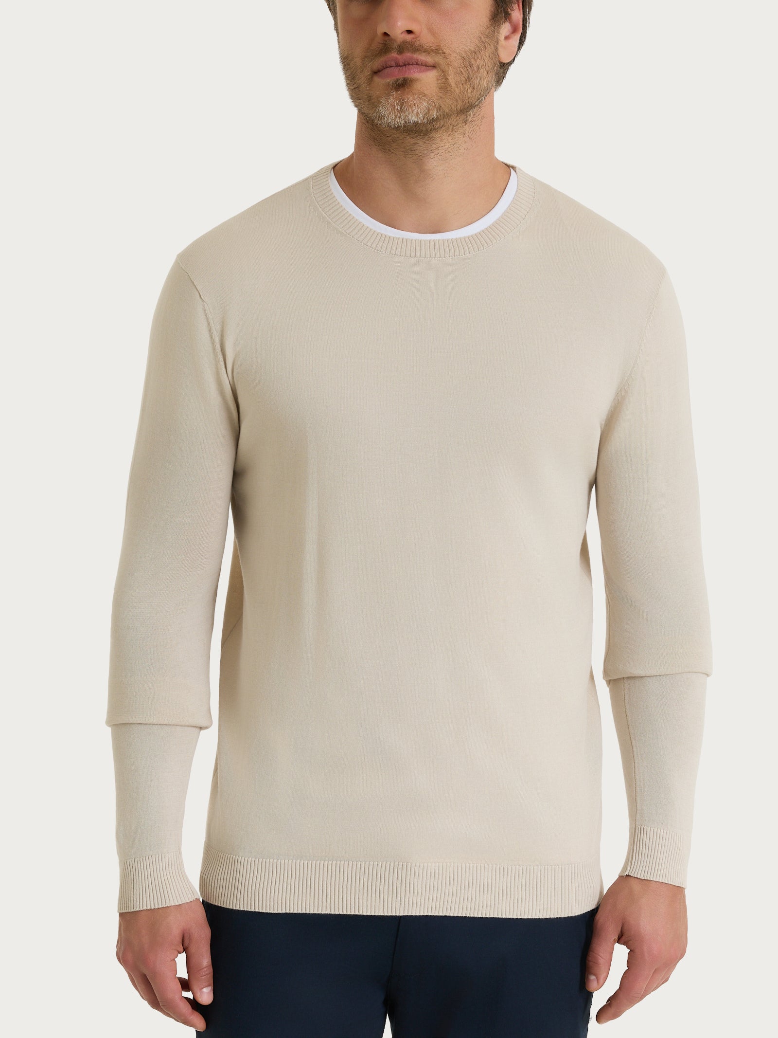 Maglia a manica lunga in maglia rasata di Puro Cotone Bianchi Uomo - Ragno