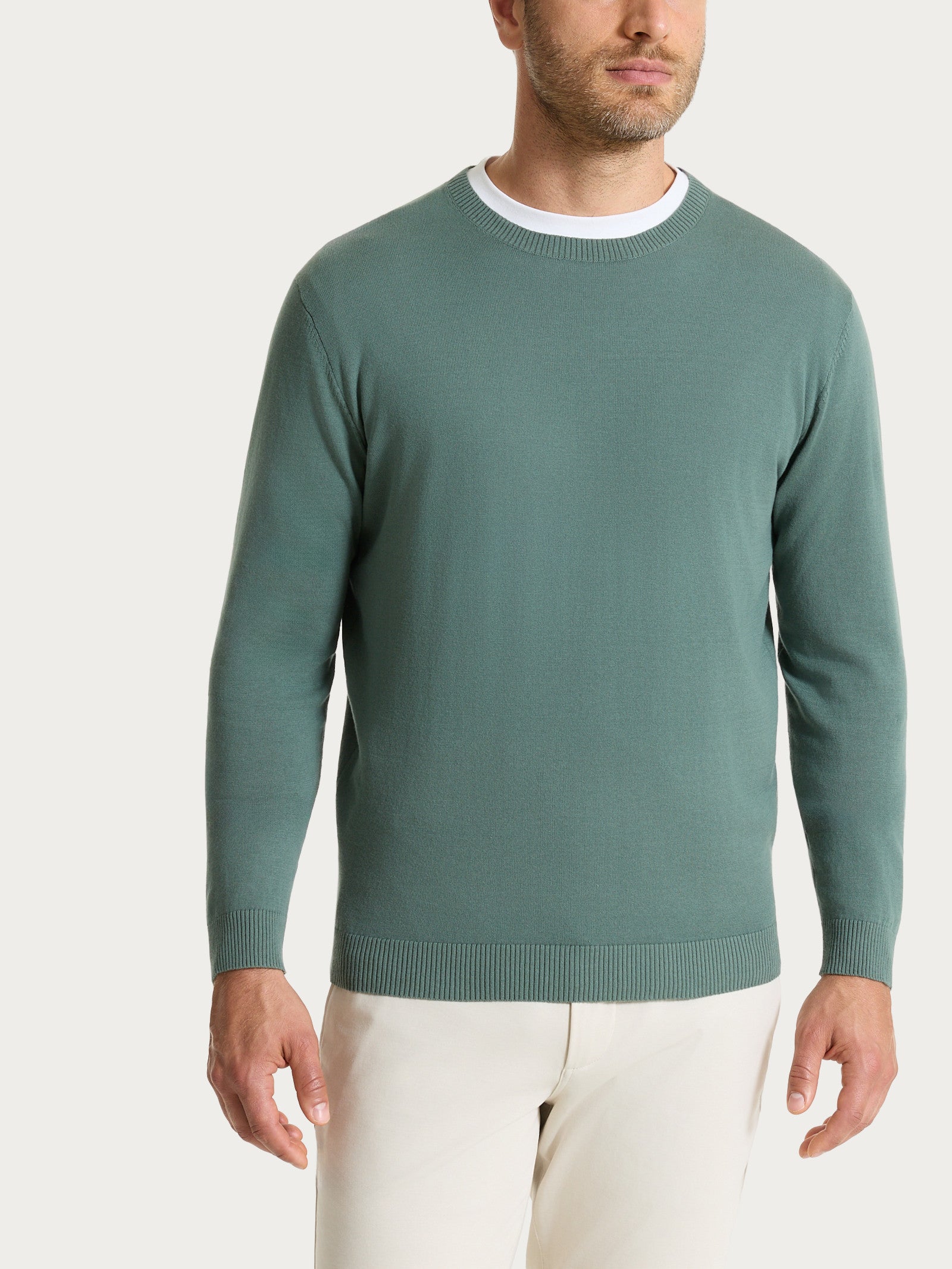 Maglia a manica lunga in maglia rasata di Puro Cotone Verdi Uomo - Ragno