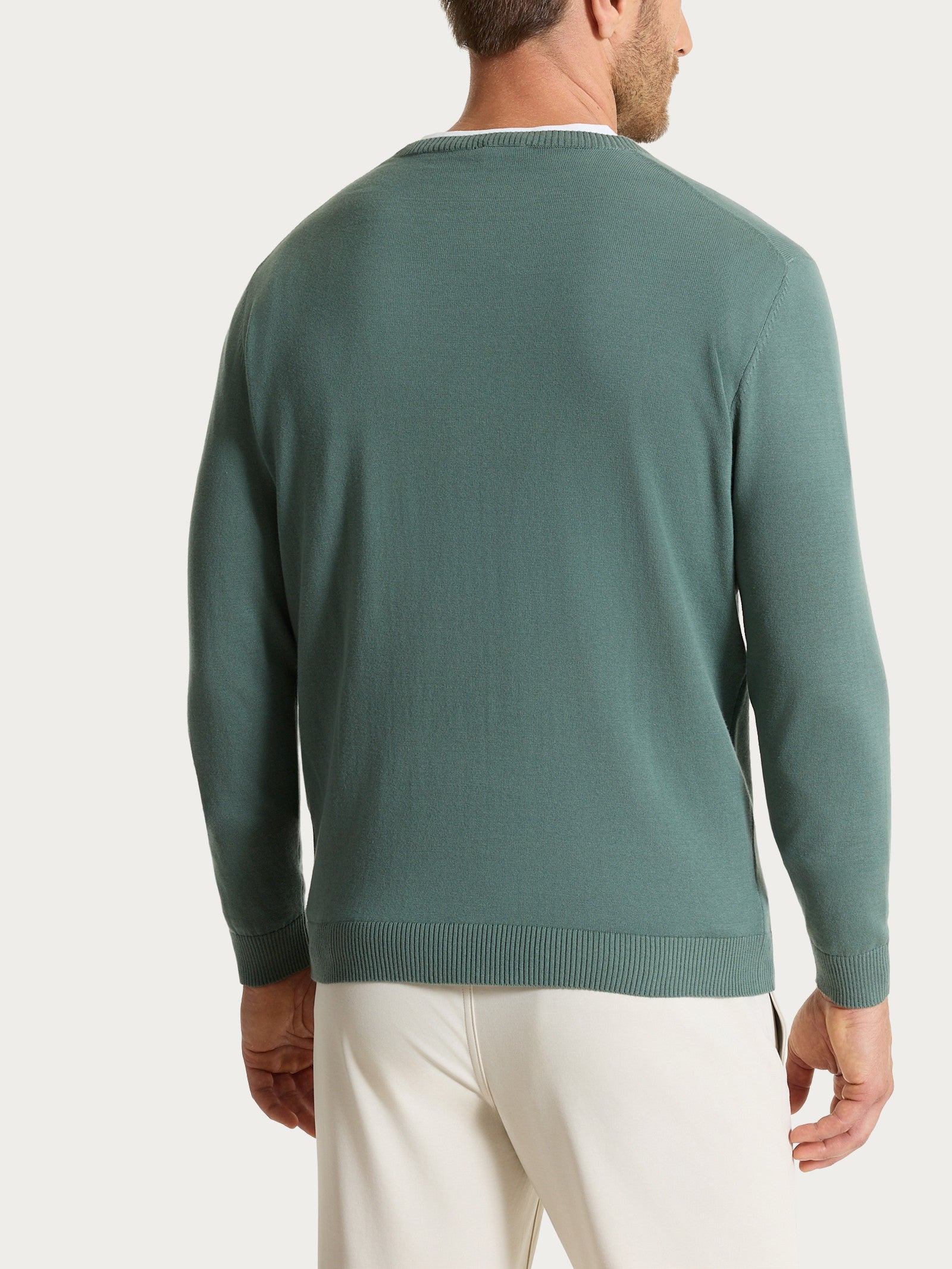 Maglia a manica lunga in maglia rasata di Puro Cotone Verdi Uomo - Ragno