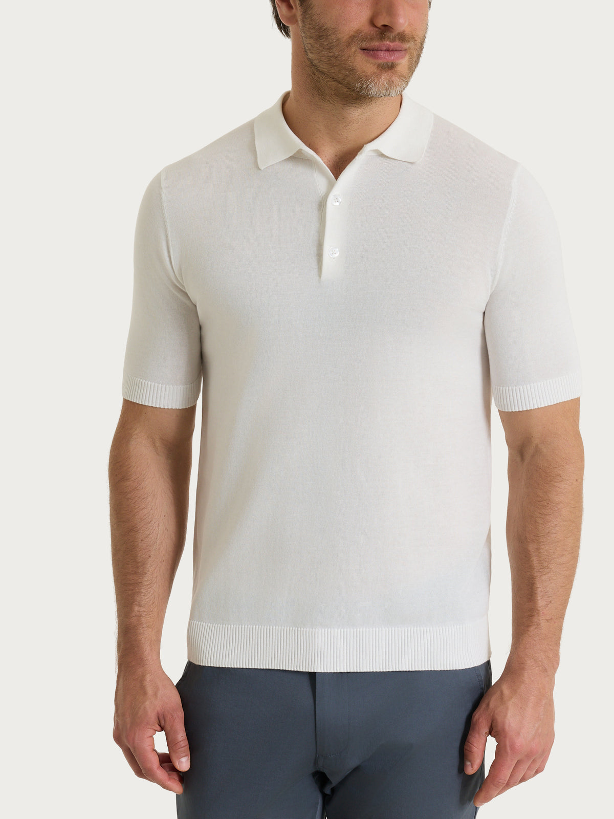 Polo a manica corta in maglia rasata di Puro Cotone Bianchi Uomo - Ragno