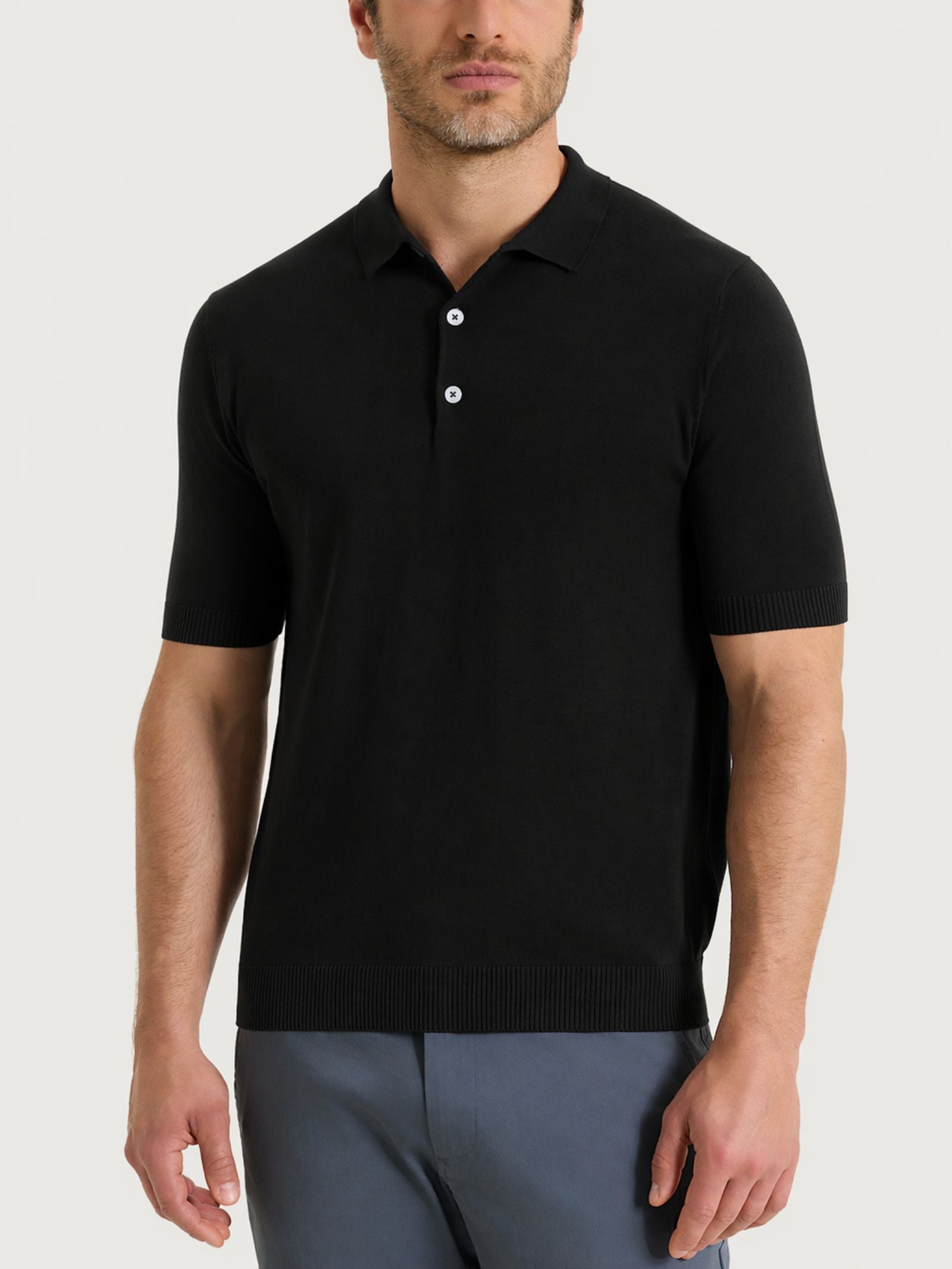 Polo a manica corta in maglia rasata di Puro Cotone Neri Uomo - Ragno