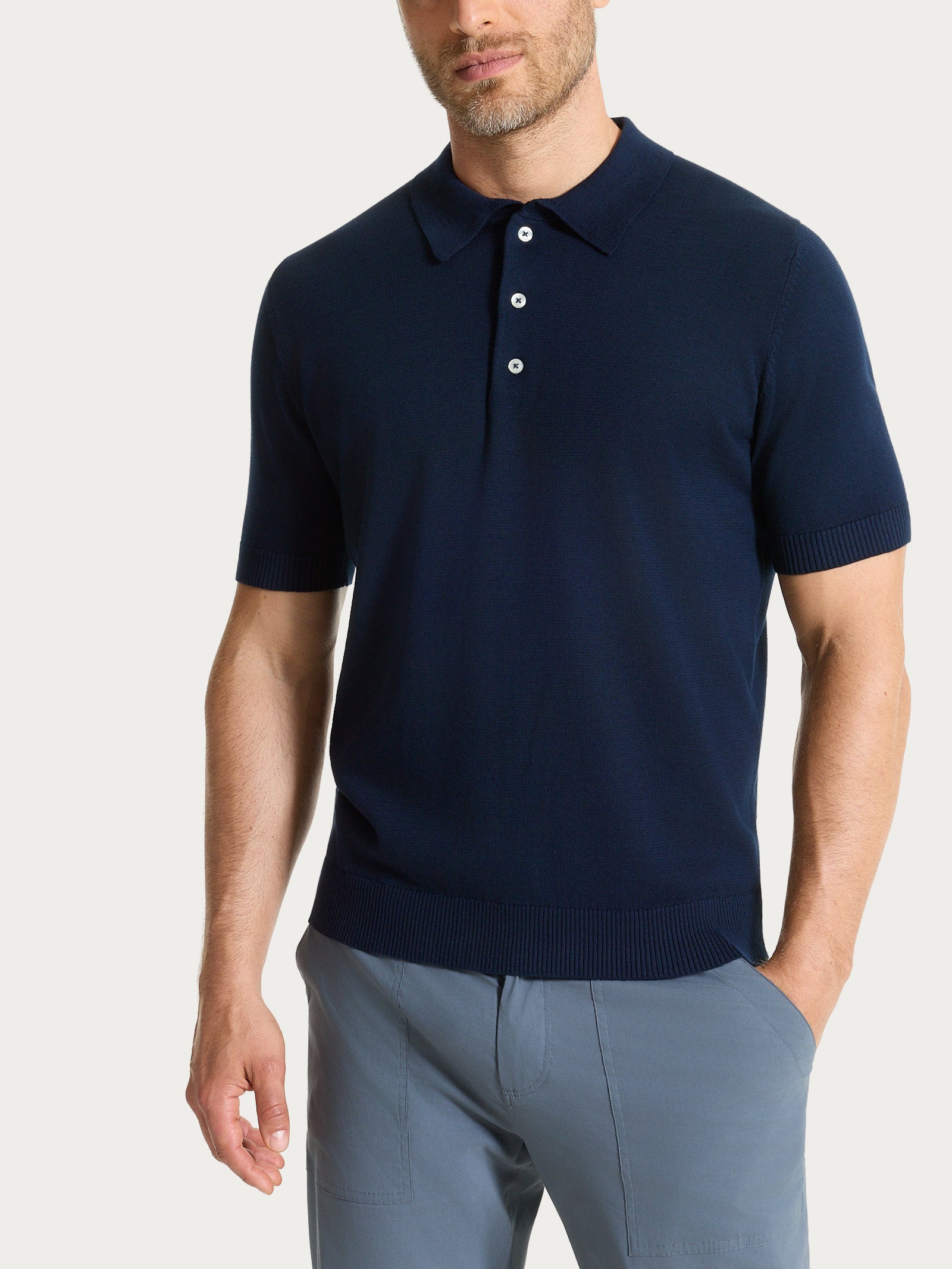 Polo a manica corta in maglia rasata di Puro Cotone Blu Uomo - Ragno