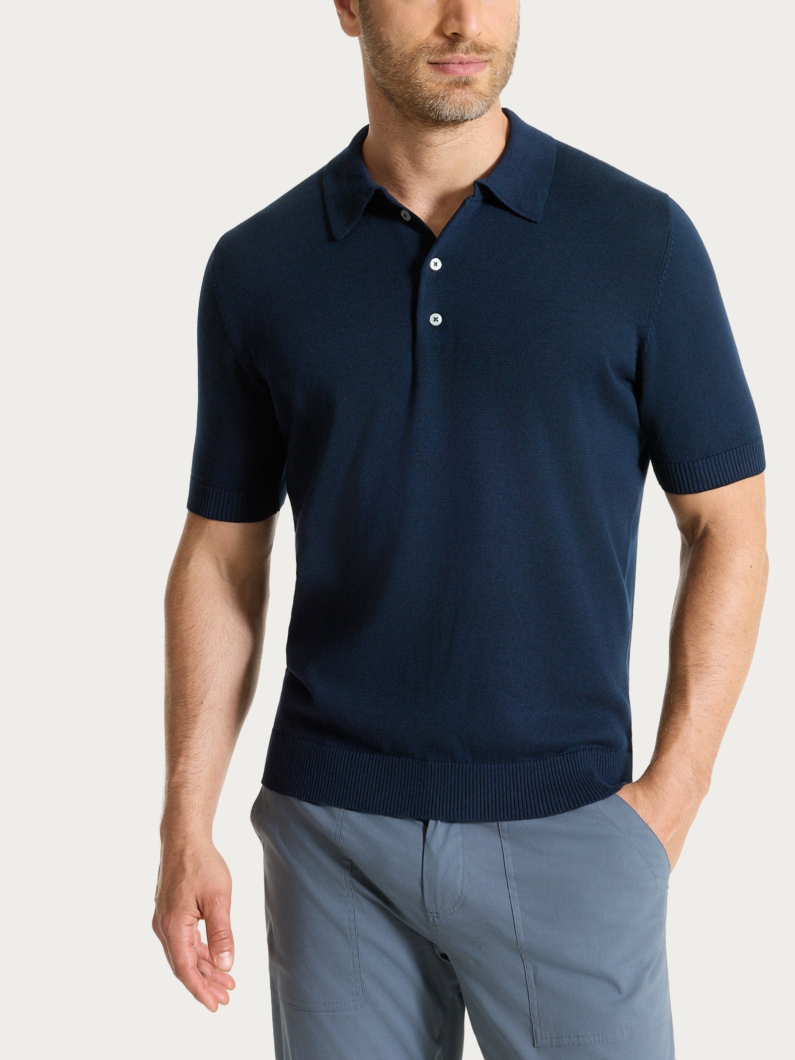 Polo a manica corta in maglia rasata di Puro Cotone Blu Uomo - Ragno