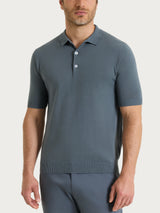 Kurzarm-Poloshirt aus reiner Baumwolle, grau, gestrickt - Ragno