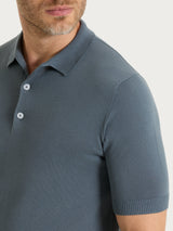 Kurzarm-Poloshirt aus reiner Baumwolle, grau, gestrickt - Ragno