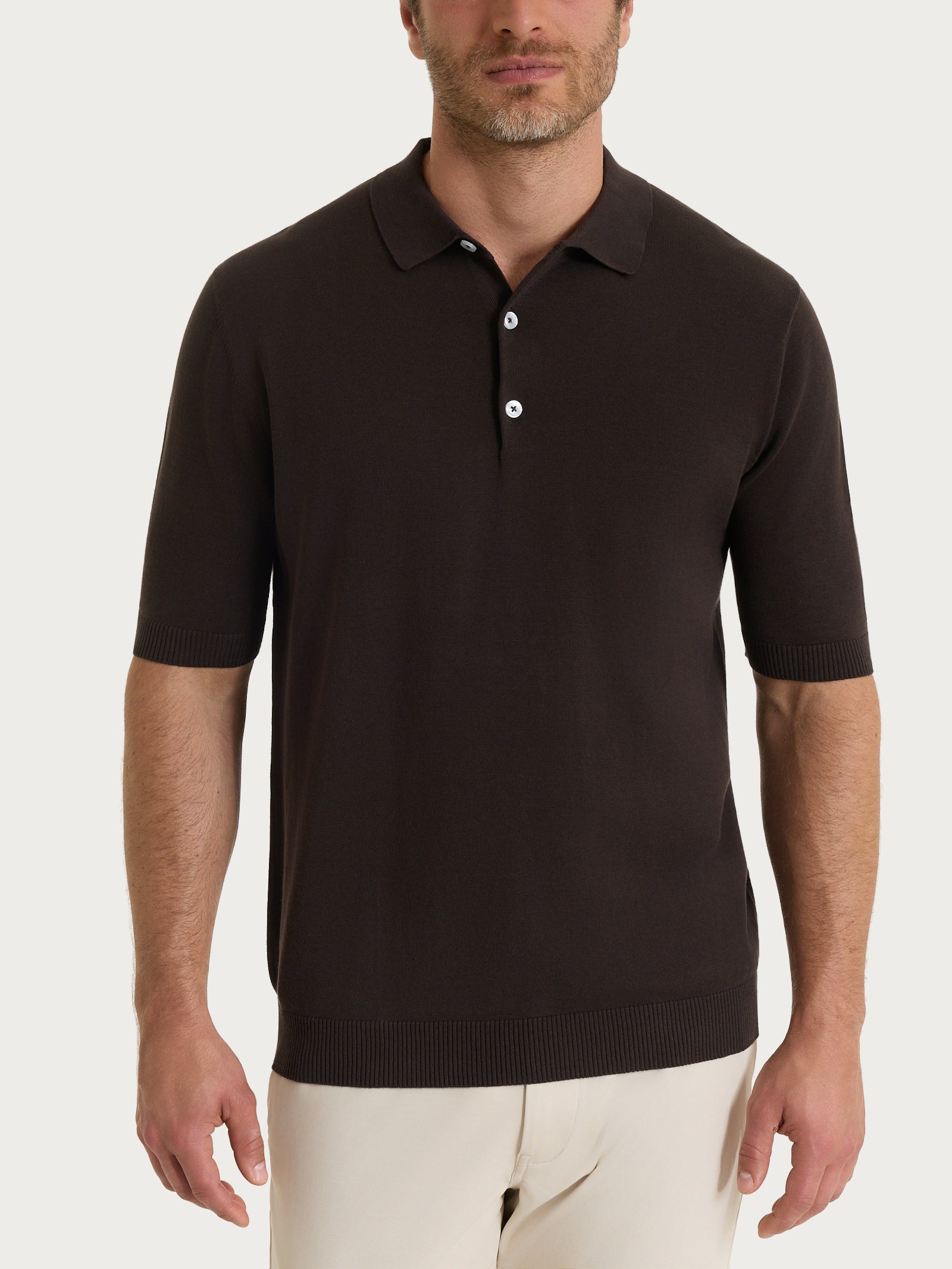 Polo a manica corta in maglia rasata di Puro Cotone Marroni Uomo - Ragno