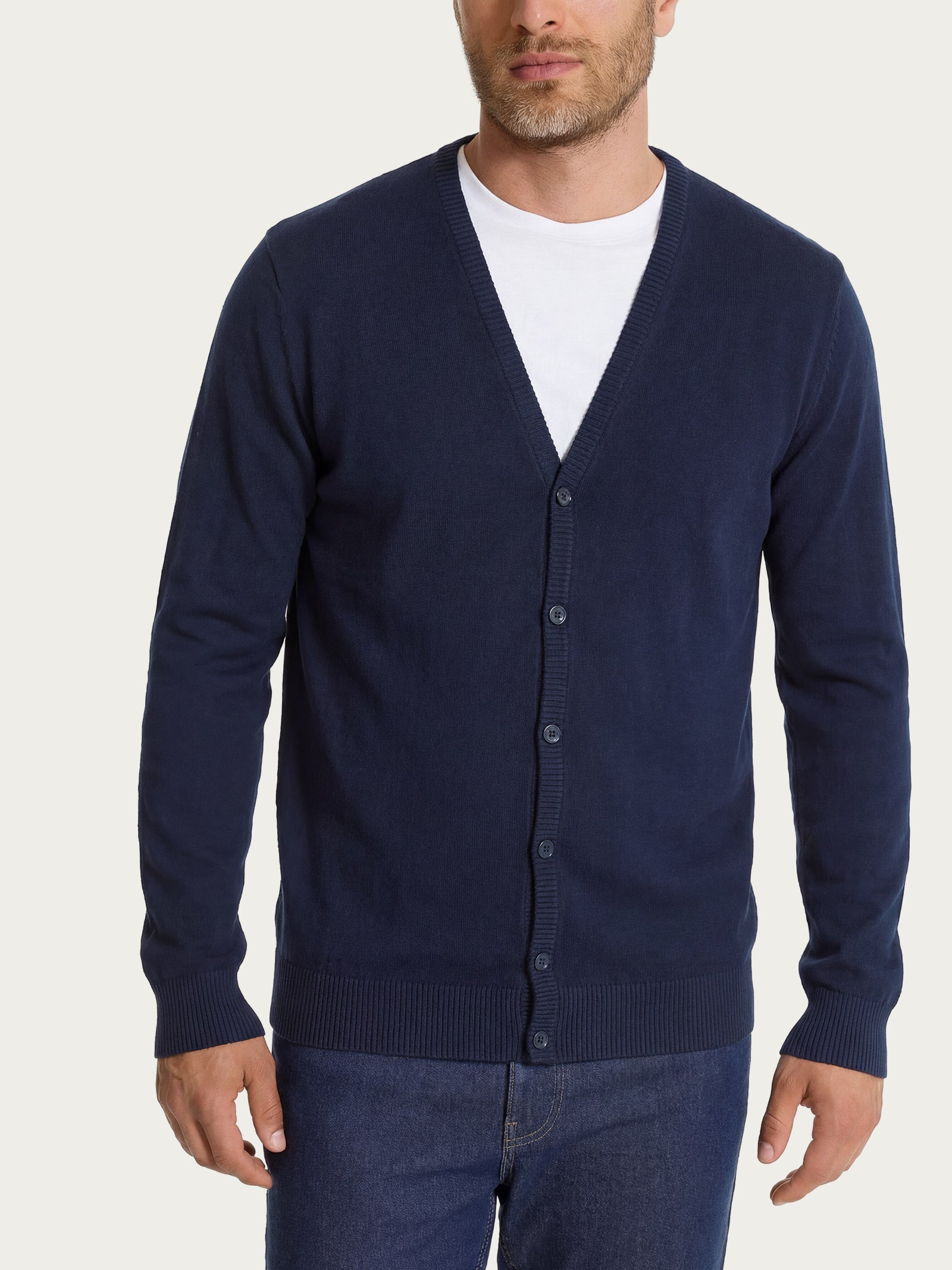 Cardigan a manica lunga in maglia rasata di Puro Cotone Blu Uomo - Ragno