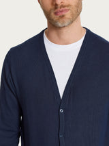 Cardigan a manica lunga in maglia rasata di Puro Cotone Blu Uomo - Ragno