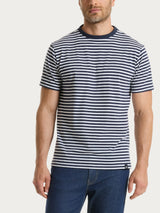 T-shirt a macro righe in Jersey di Cotone Heavy Duty Blu Uomo - Ragno