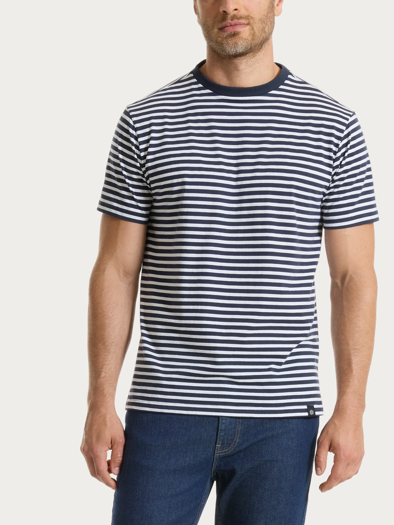 T-shirt a macro righe in Jersey di Cotone Heavy Duty Blu Uomo - Ragno