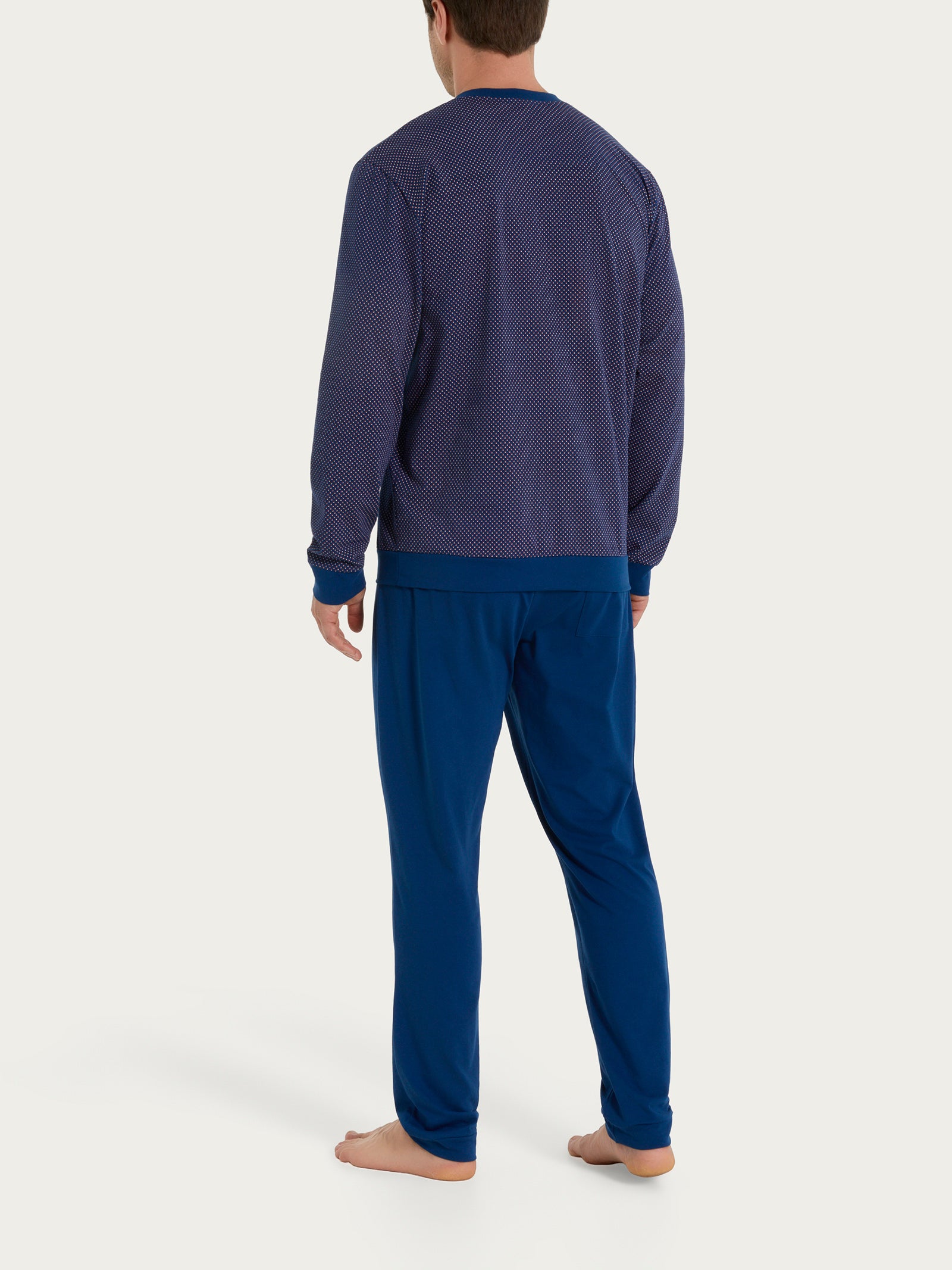 Pigiama con scollo a V e fantasia a quadri in Jersey di Cotone Blu Uomo - Ragno