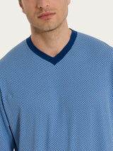 Pigiama con scollo a V e fantasia a quadri in Jersey di Cotone Azzurri Uomo - Ragno