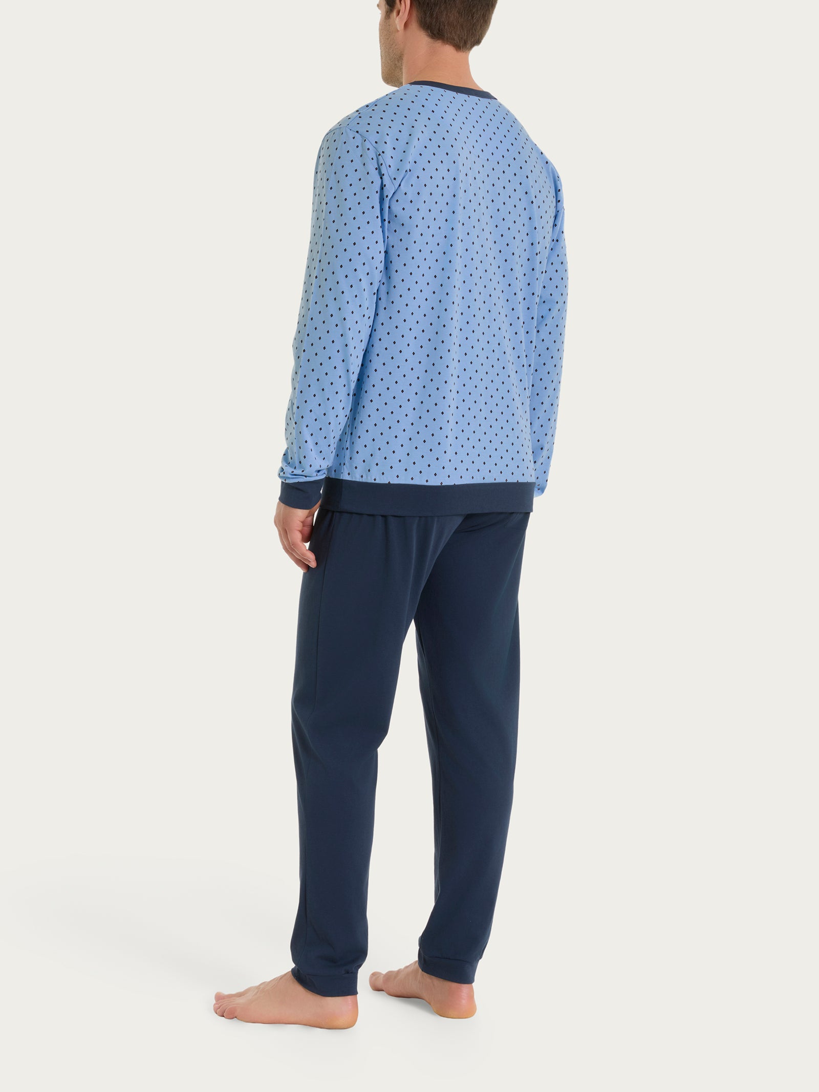 Pigiama a serafino con micro rombi in Jersey di Cotone Azzurri Uomo - Ragno
