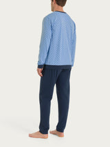 Pigiama a serafino con micro rombi in Jersey di Cotone Azzurri Uomo - Ragno