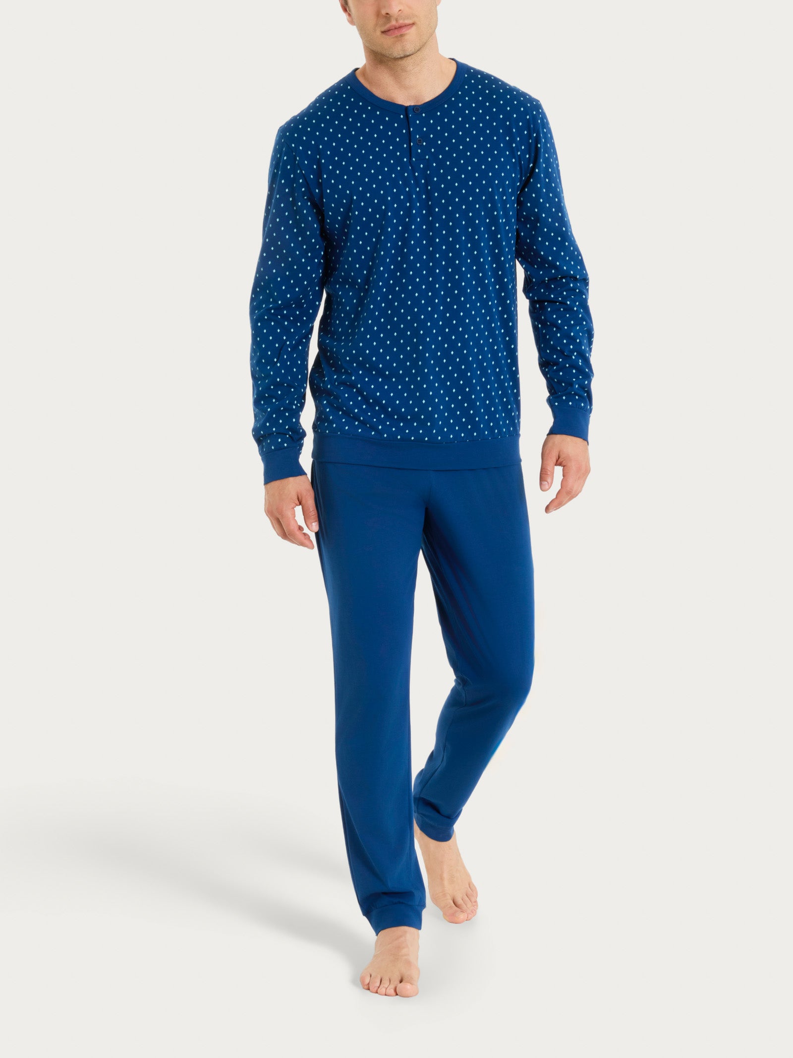 Pigiama a serafino con micro rombi in Jersey di Cotone Blu Uomo - Ragno