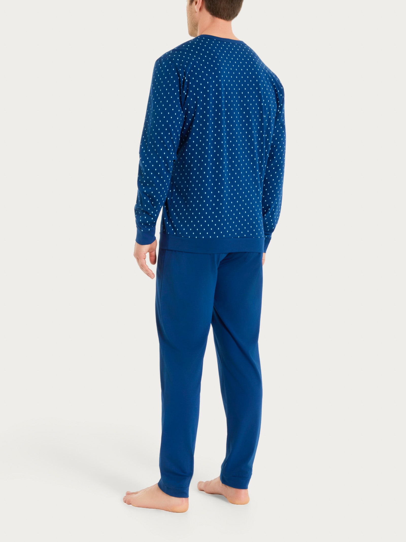 Pigiama a serafino con micro rombi in Jersey di Cotone Blu Uomo - Ragno