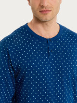 Pigiama a serafino con micro rombi in Jersey di Cotone Blu Uomo - Ragno