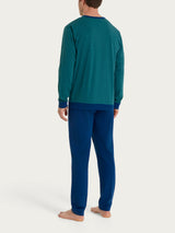 Pigiama a serafino con micro rombi in Jersey di Cotone Verdi Uomo - Ragno